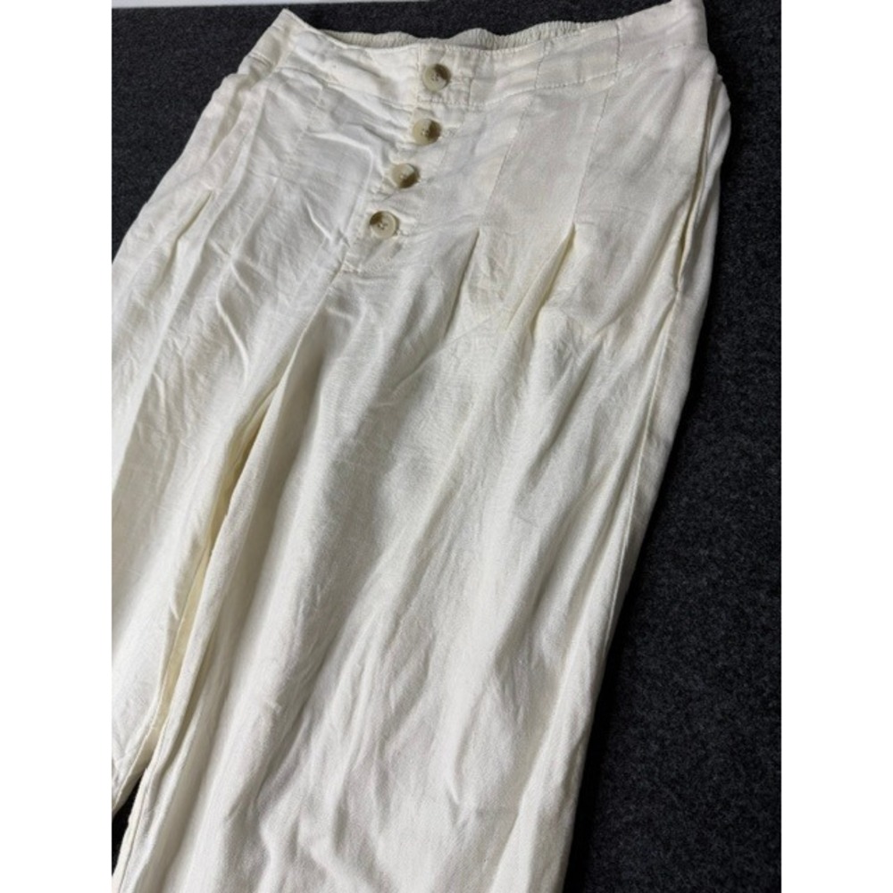Sincerely Jules Cream Linen Blend Wide Leg Button Fly Pleated Pants Womens M